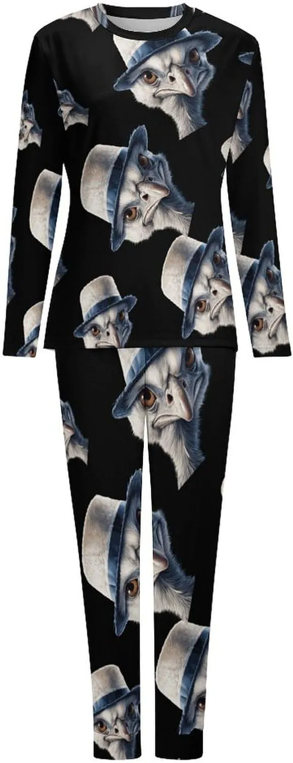 Ostrich-1 Women's Pajama Set Long Sleeve Pj Sets Casual Two Piece Loungewear Soft Sleepwear