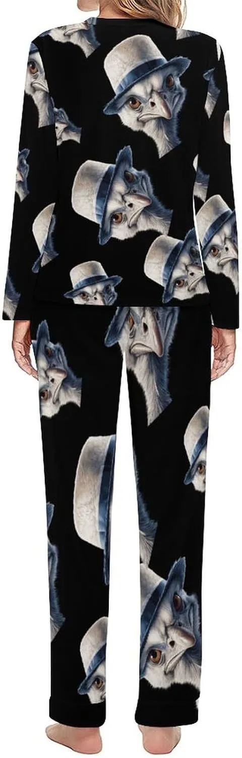 Ostrich-1 Women's Pajama Set Long Sleeve Pj Sets Casual Two Piece Loungewear Soft Sleepwear