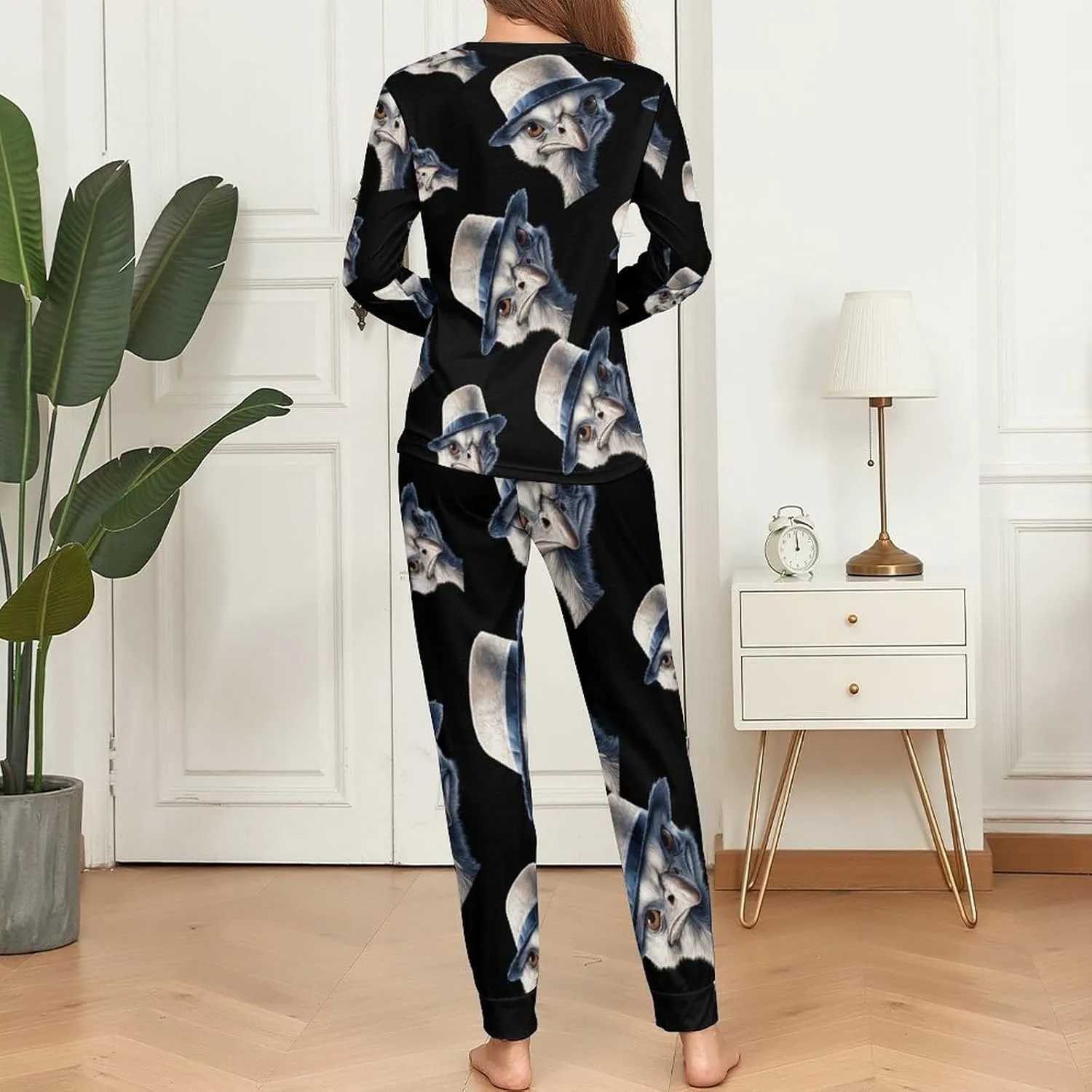 Ostrich-1 Women's Pajama Set Long Sleeve Pj Sets Casual Two Piece Loungewear Soft Sleepwear