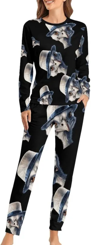 Ostrich-1 Women's Pajama Set Long Sleeve Pj Sets Casual Two Piece Loungewear Soft Sleepwear