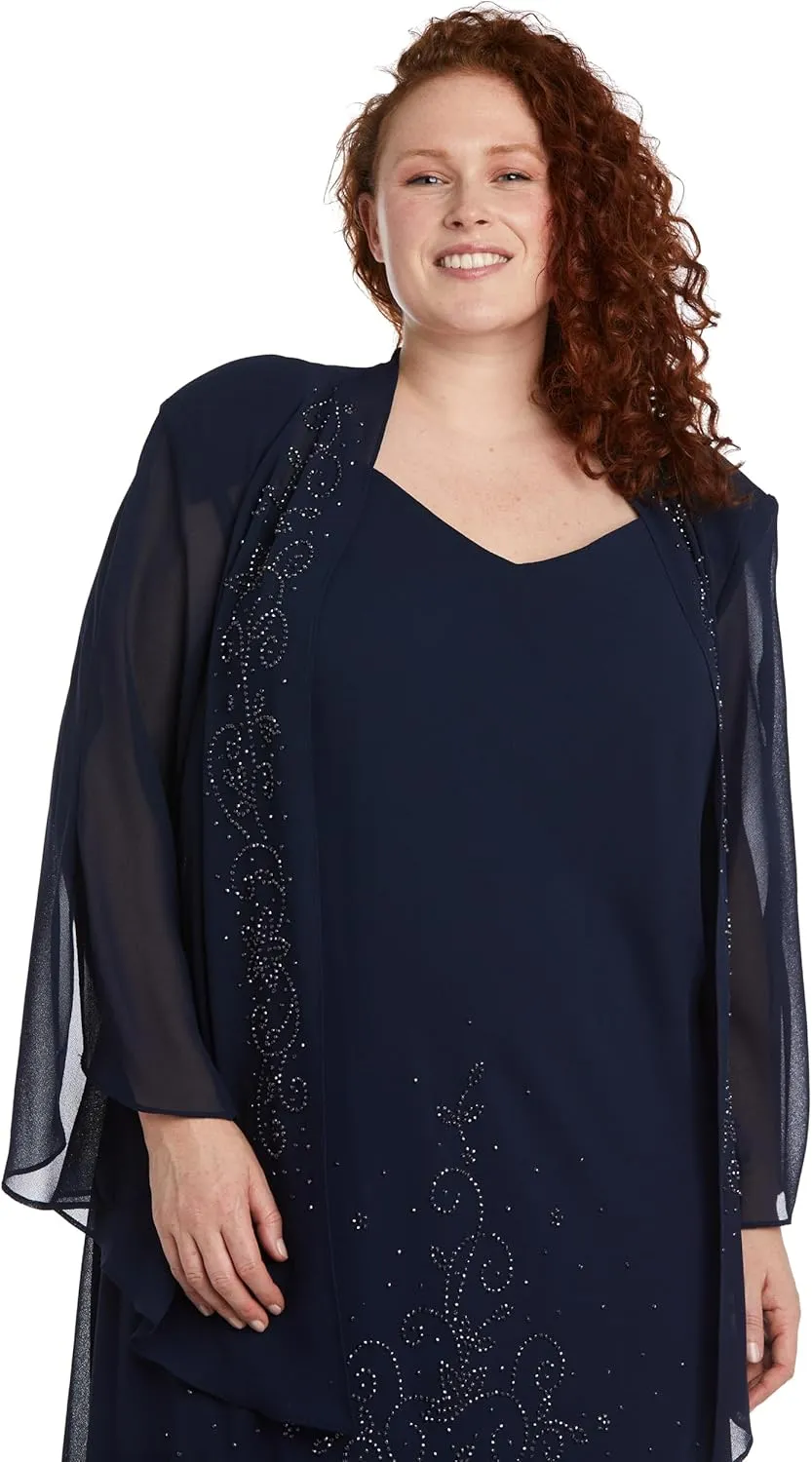 R&M Richards Womens Chiffon Beaded Dress with Jacket