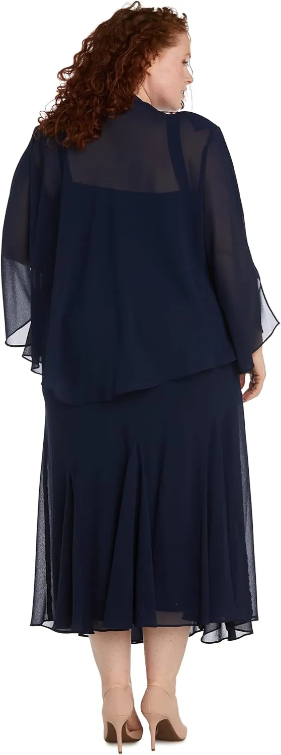 R&M Richards Womens Chiffon Beaded Dress with Jacket