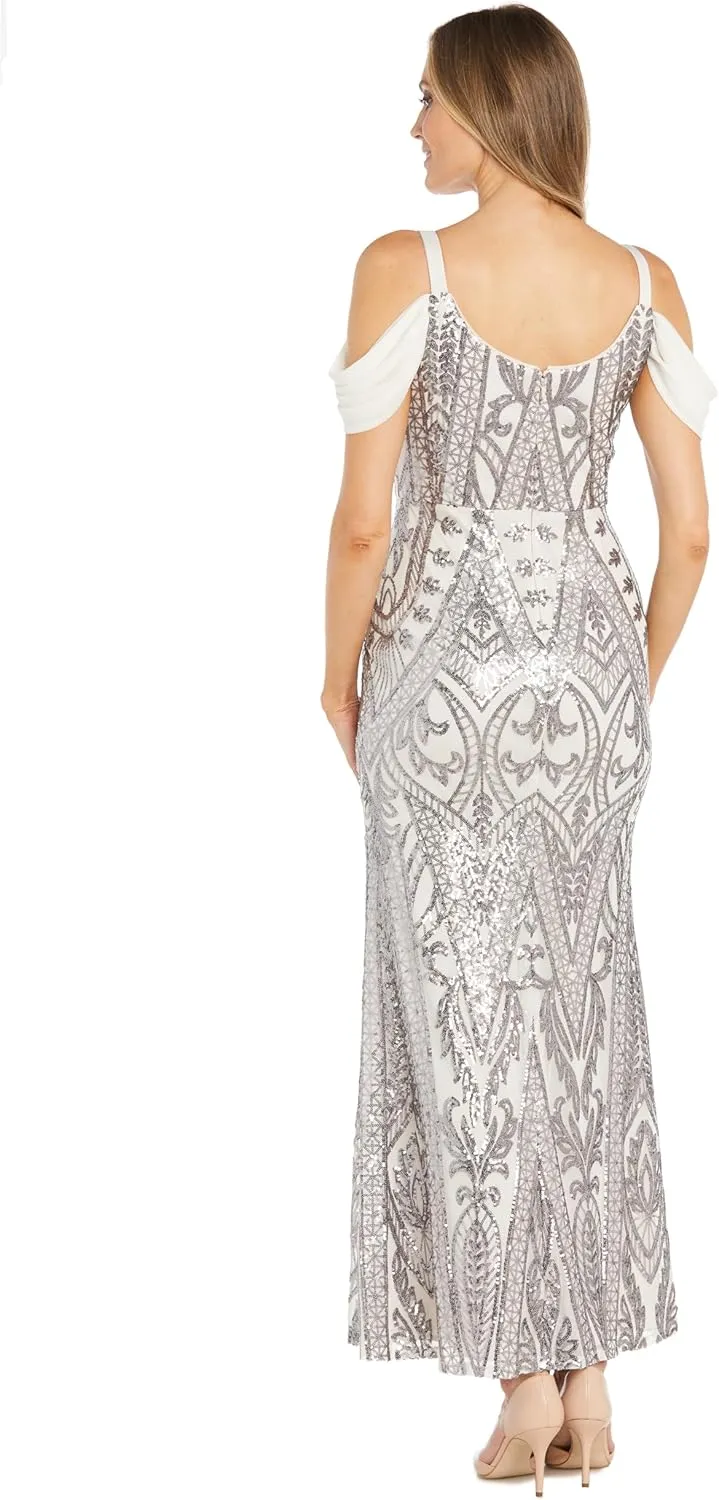 R&M Richards Women's Graceful Mesh Beaded Gown