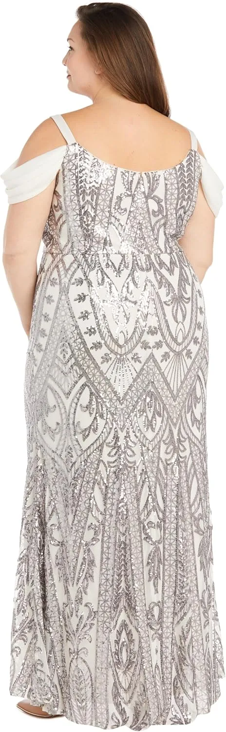 R&M Richards Women's Graceful Mesh Beaded Gown