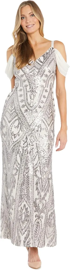 R&M Richards Women's Graceful Mesh Beaded Gown