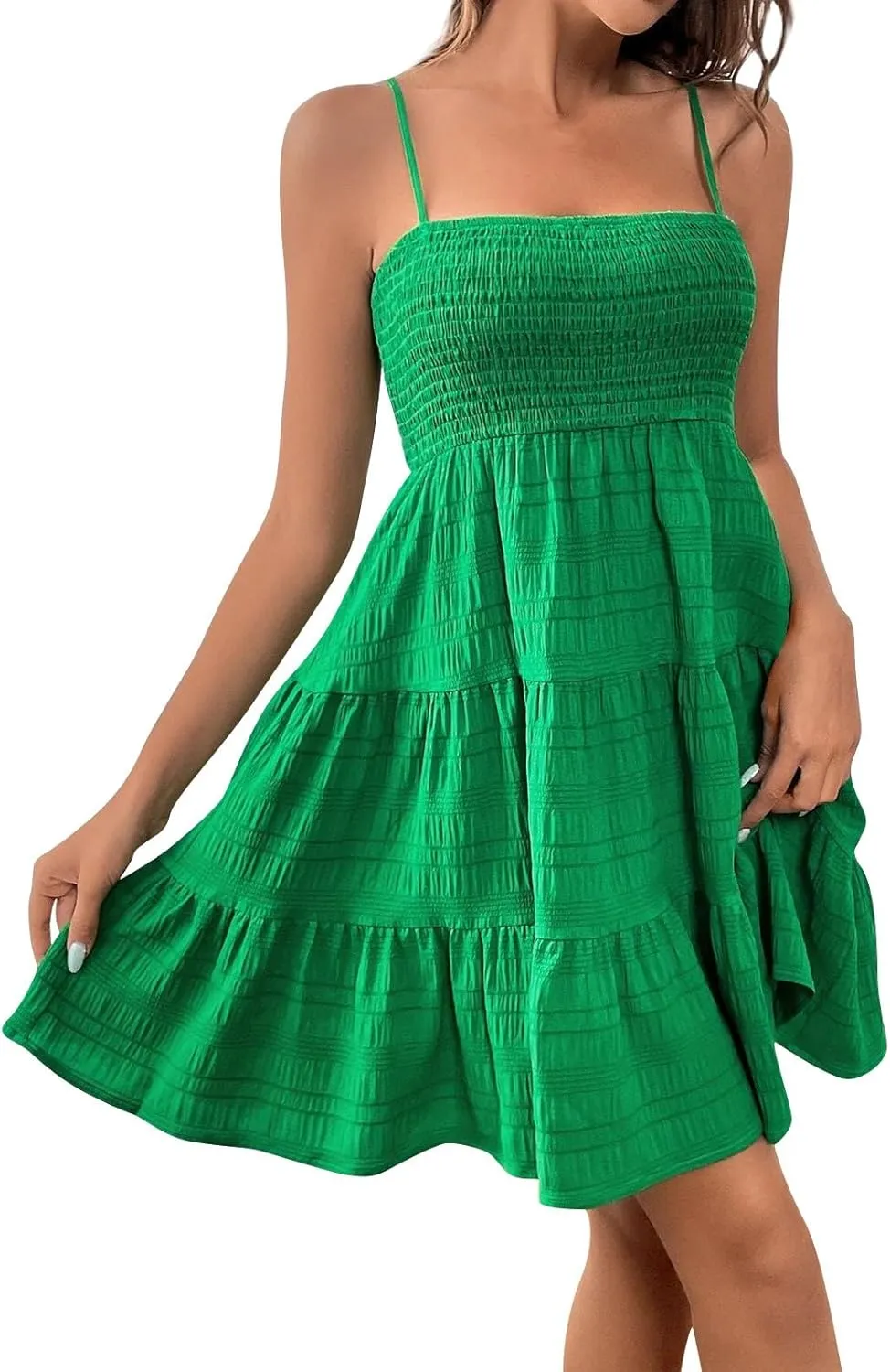 Sundresses for Women Sexy Flowy Empire Waist Backless A Line Mini Dress Trendy Boho Vintage Hawaiian Smocked Dresses
