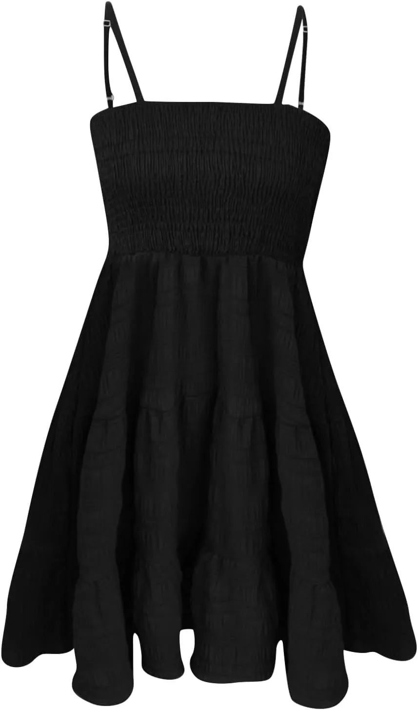 Sundresses for Women Sexy Flowy Empire Waist Backless A Line Mini Dress Trendy Boho Vintage Hawaiian Smocked Dresses