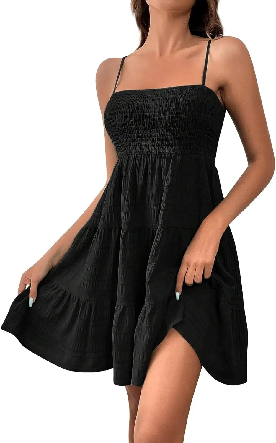 Sundresses for Women Sexy Flowy Empire Waist Backless A Line Mini Dress Trendy Boho Vintage Hawaiian Smocked Dresses