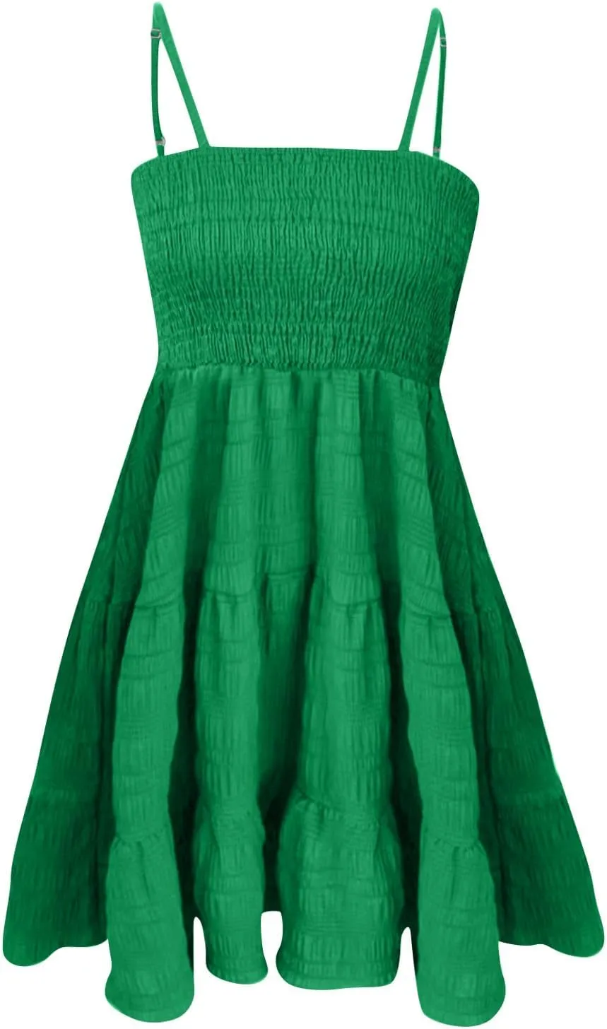 Sundresses for Women Sexy Flowy Empire Waist Backless A Line Mini Dress Trendy Boho Vintage Hawaiian Smocked Dresses
