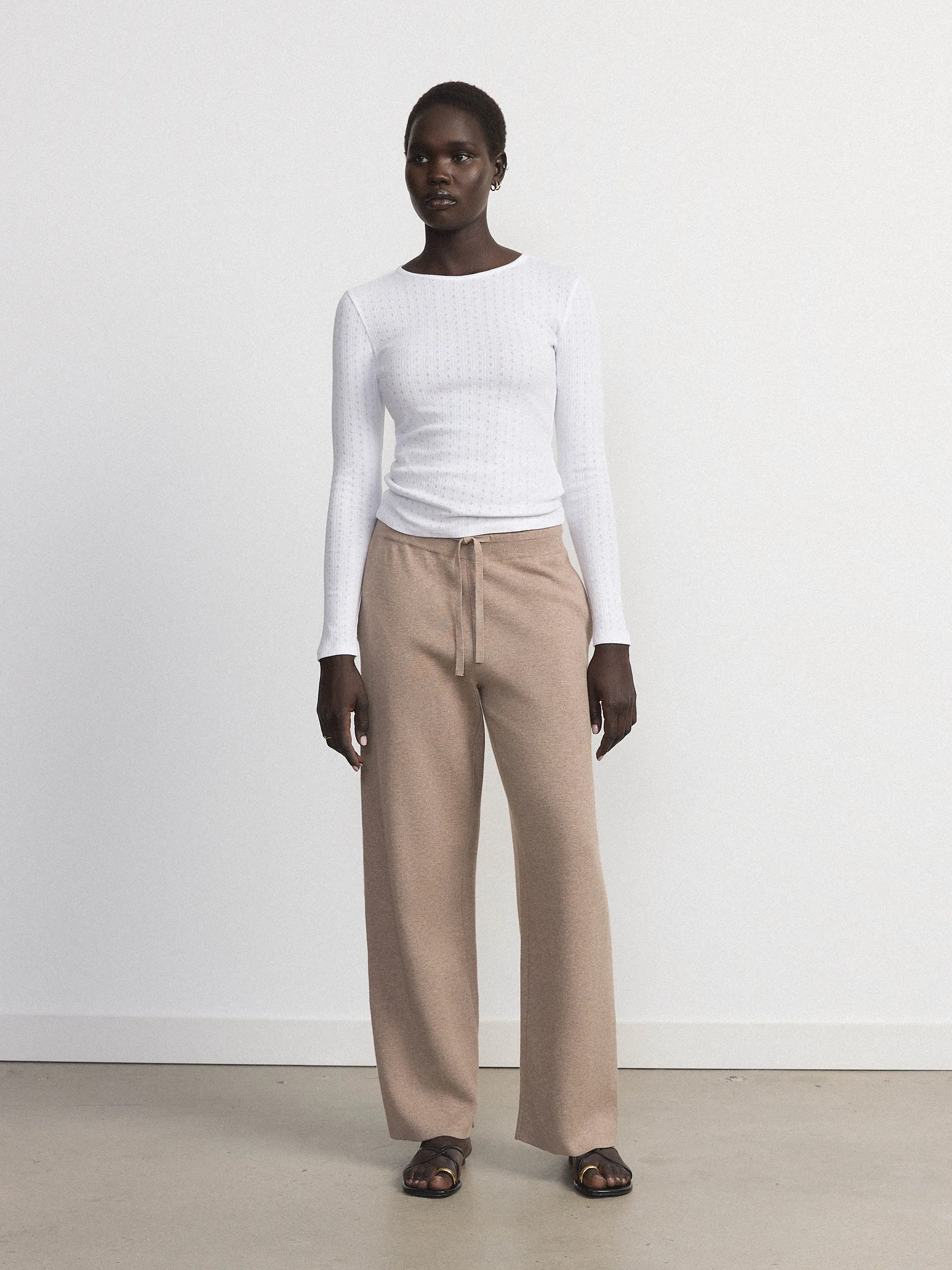 The Long Sleeve Pointelle Top in White