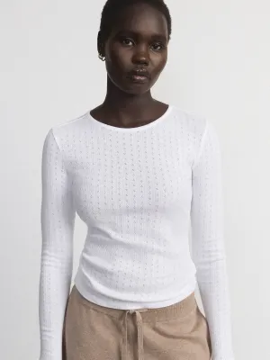 The Long Sleeve Pointelle Top in White