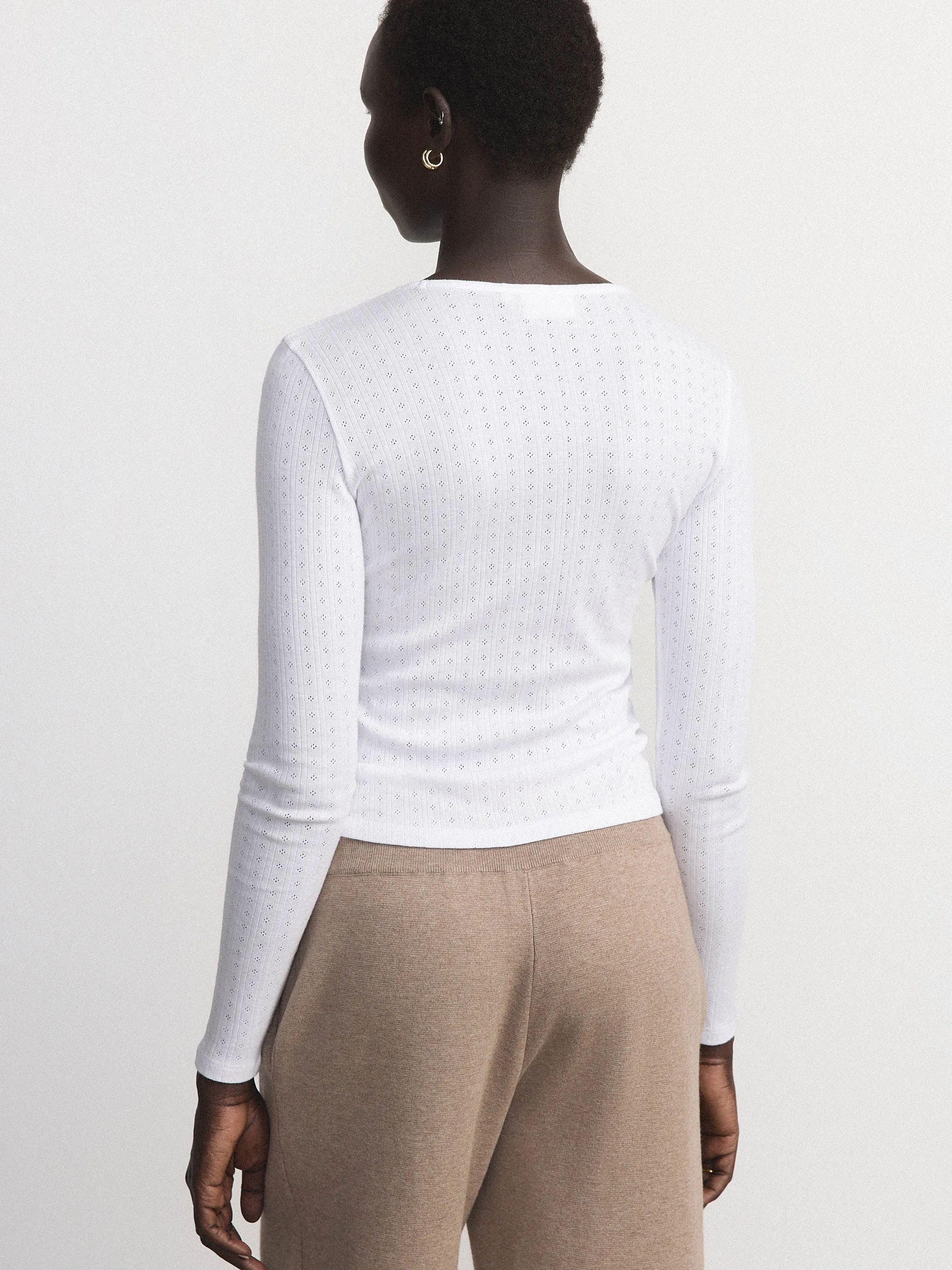 The Long Sleeve Pointelle Top in White