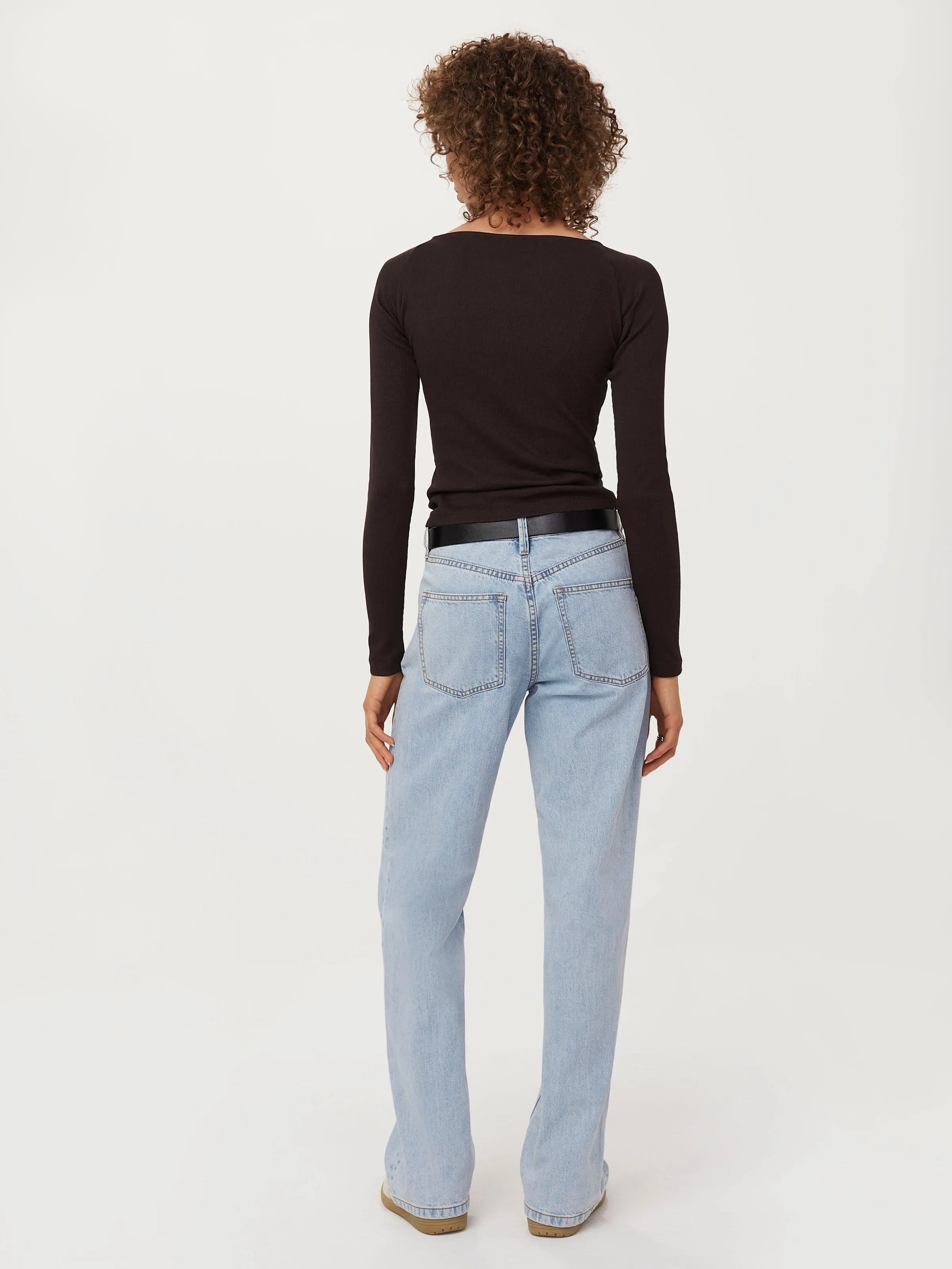 The Open Neck Long Sleeve T-Shirt in Dark Chocolate