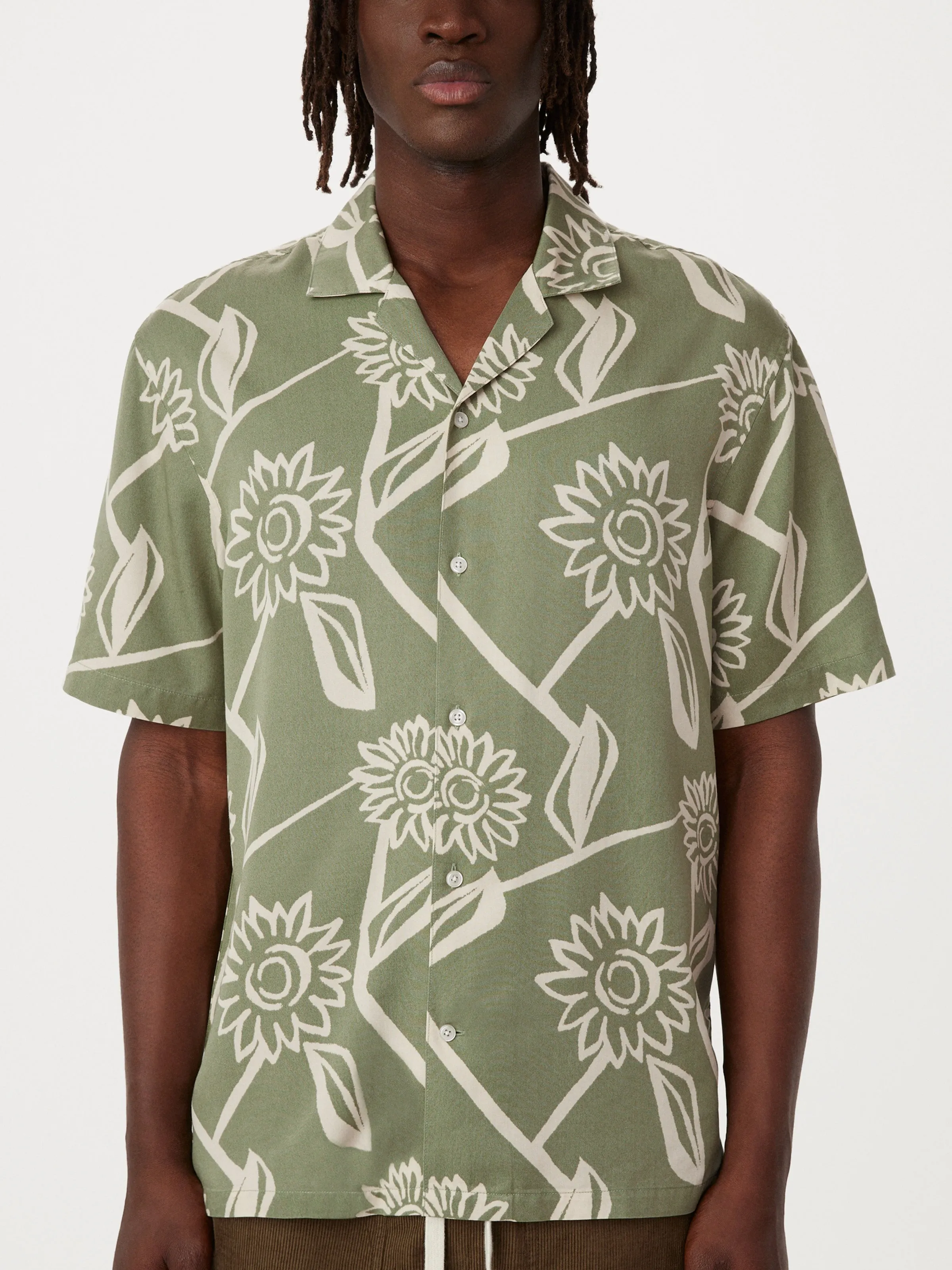 The Print Camp Collar Shirt in Olive Green