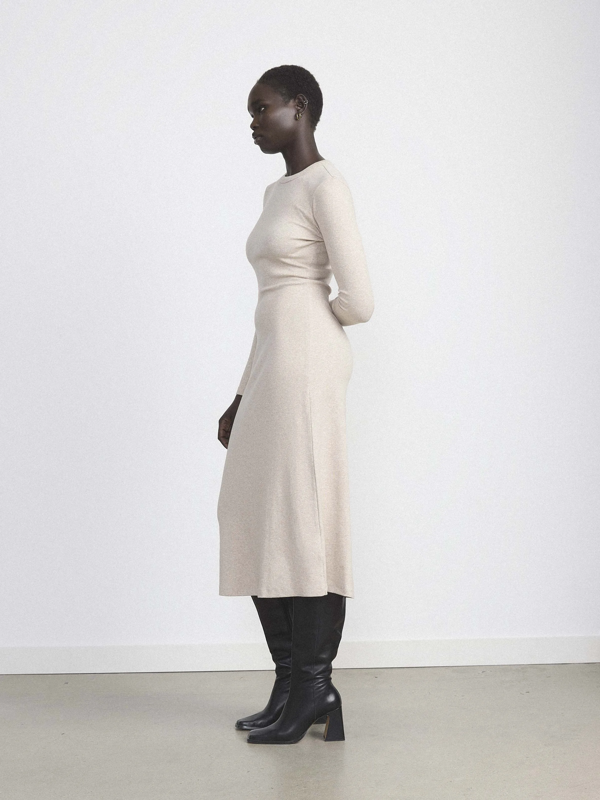 The Ribbed Maxi Dress in Beige
