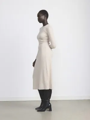 The Ribbed Maxi Dress in Beige