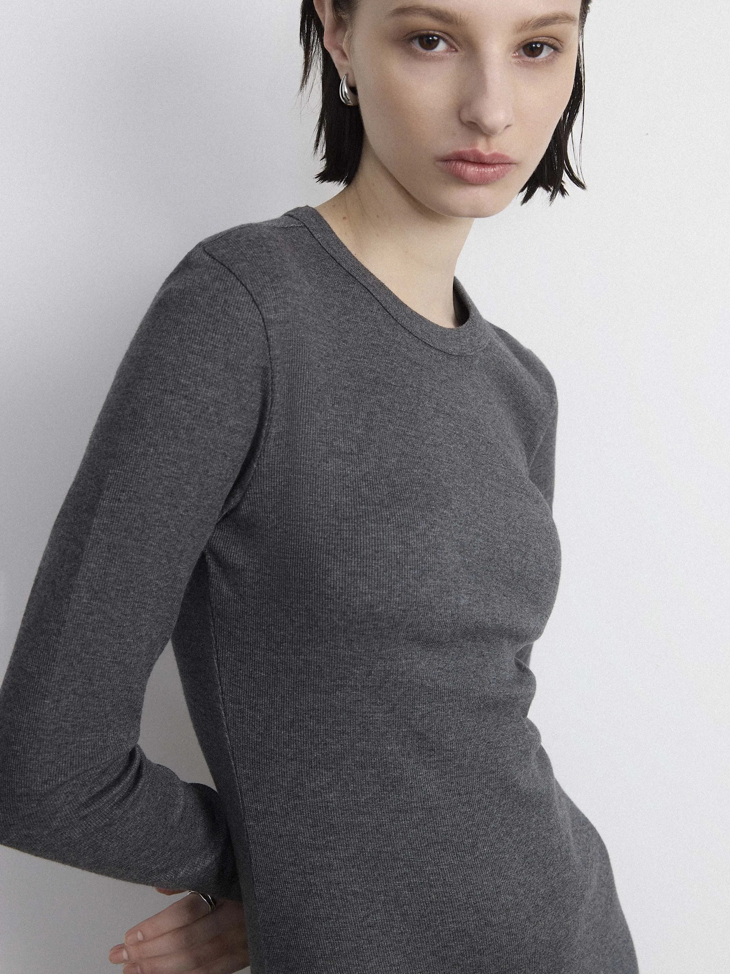 The Ribbed Maxi Dress in Cool Grey