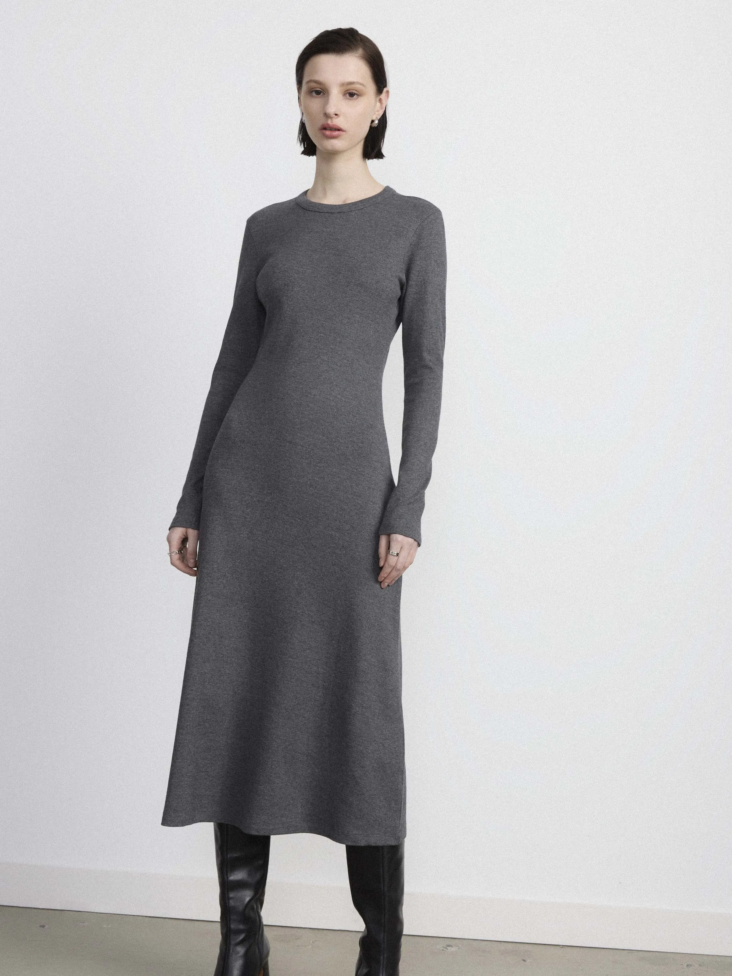 The Ribbed Maxi Dress in Cool Grey