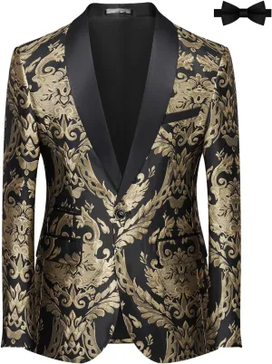 Tuxedo Suits for Men 2 Piece Regular Fit Suit Floral Blazer Jacket Waistcoat Pants Men Suit Set for Wedding Prom