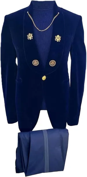 Ulnomio Men's 3Pcs Suit Shawl Lapel One Button Tuxedos Velvet Jacket Vest with Pants for Party Christmas