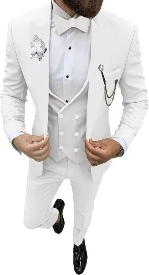 Wangyue Mens Tuxedo Suit for Men Double Breasted 3 Piece Slim Fit Suits for Wedding Suit Men Prom Suits Vest Pants Sets