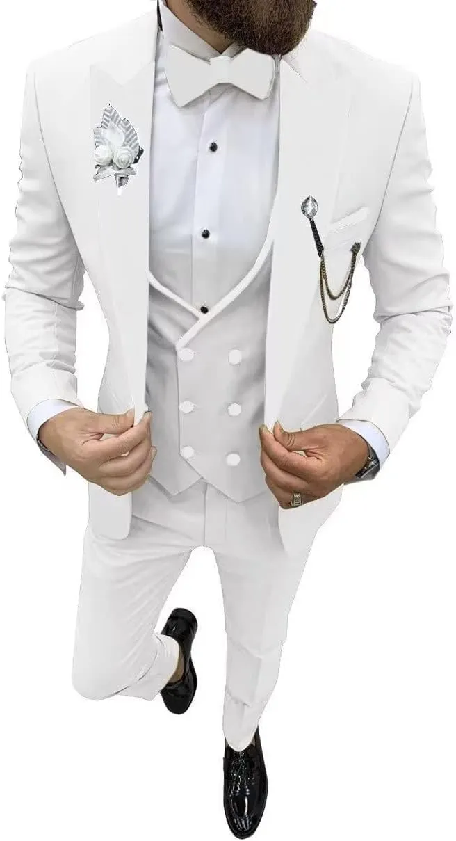 Wangyue Mens Tuxedo Suit for Men Double Breasted 3 Piece Slim Fit Suits for Wedding Suit Men Prom Suits Vest Pants Sets