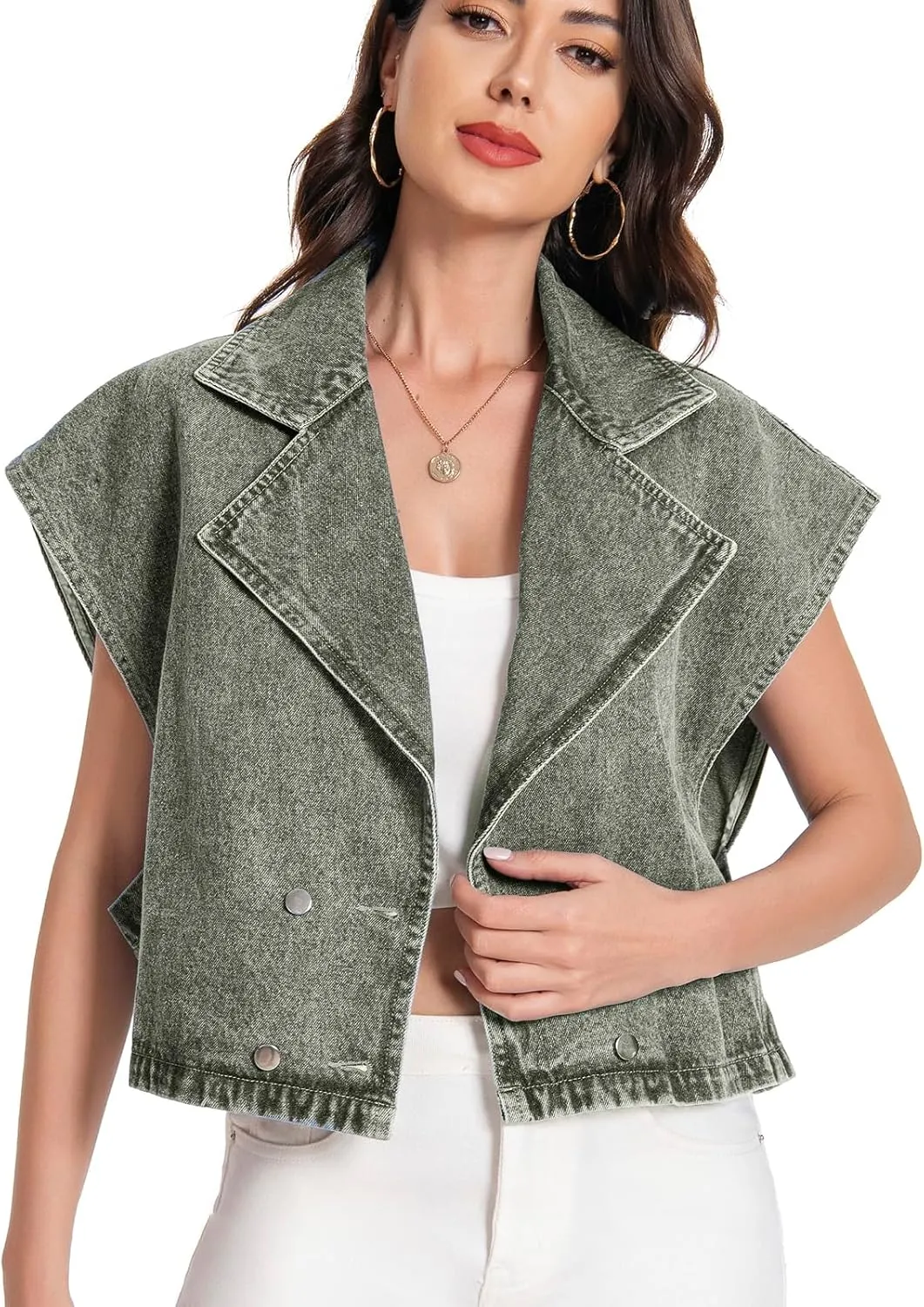 Women's Oversized Denim Vest Jean Cropped Casual Lightweight Jacket,Perfect for Spring Summer Outfits