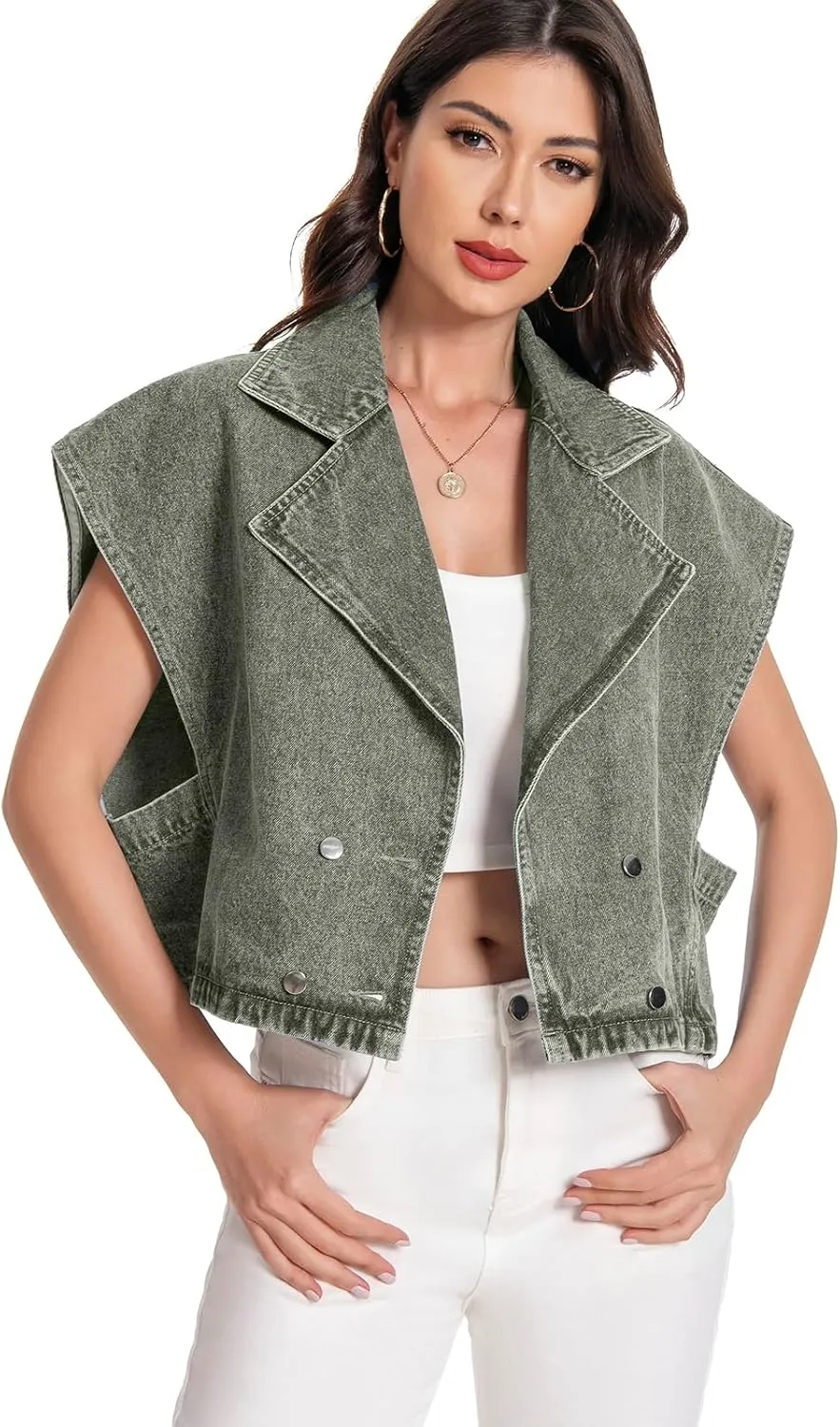 Women's Oversized Denim Vest Jean Cropped Casual Lightweight Jacket,Perfect for Spring Summer Outfits