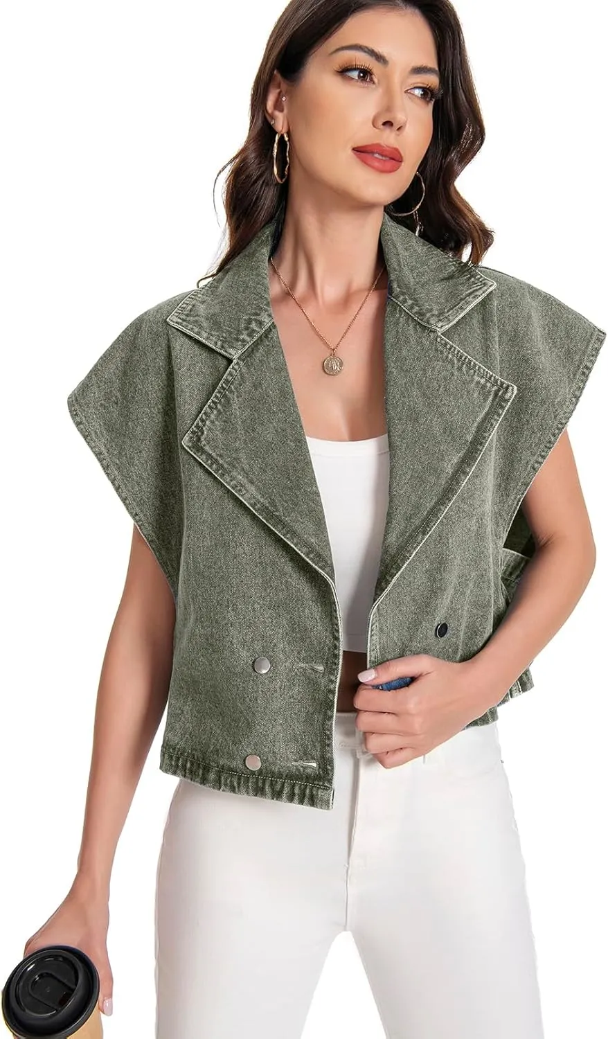 Women's Oversized Denim Vest Jean Cropped Casual Lightweight Jacket,Perfect for Spring Summer Outfits