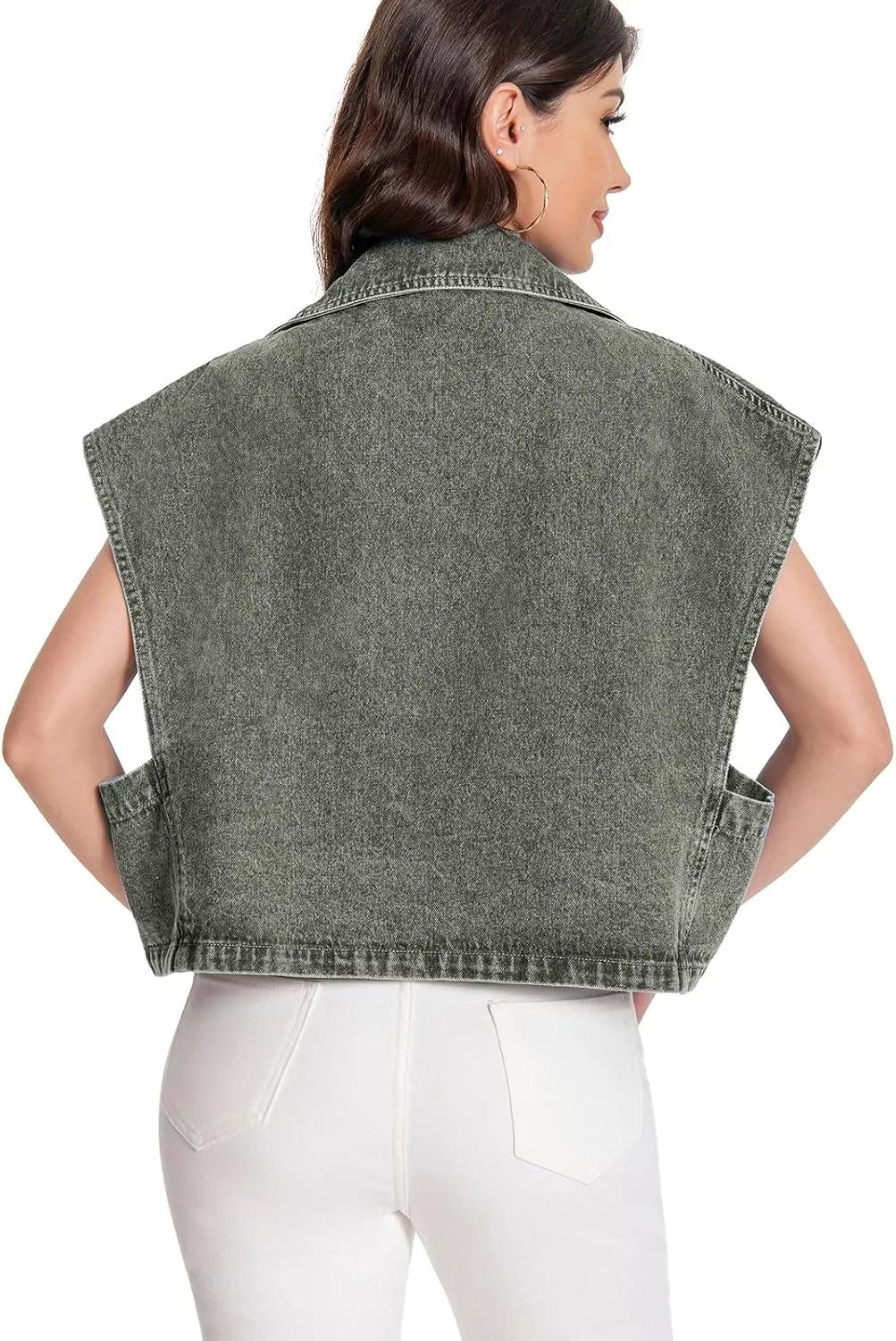 Women's Oversized Denim Vest Jean Cropped Casual Lightweight Jacket,Perfect for Spring Summer Outfits