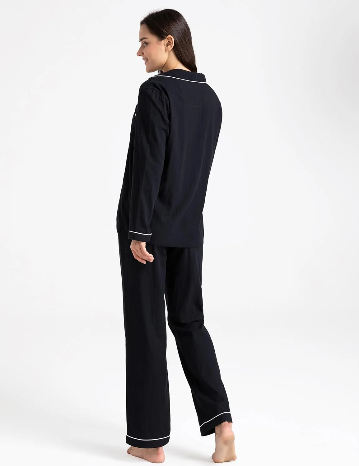 Women's Pajama Set 100% Double Gauze Cotton Linen Like Super Soft Comfy Lightweight Button Down Sleepwear