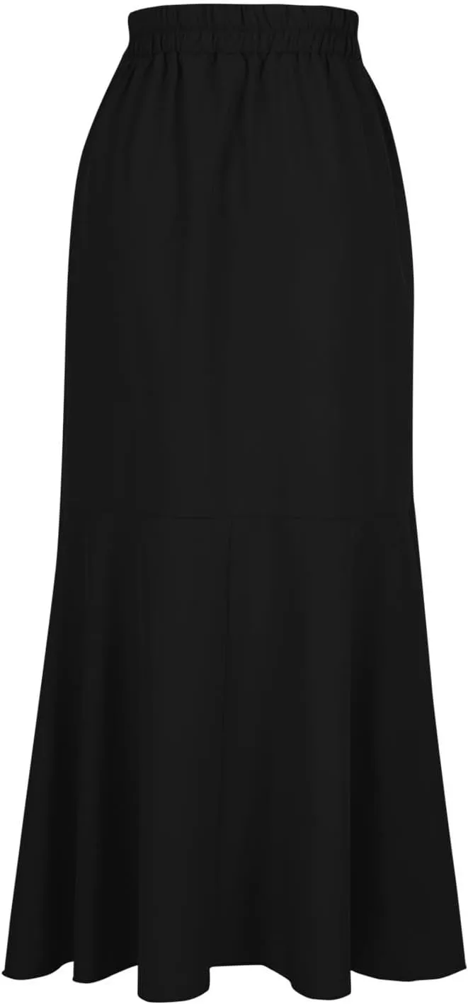 Womens Ruffle Wrap Maxi Skirt Flare High Waist Asymmetrical Hem Elegant Beach with Slit Flowy Pleated Midi Skirt