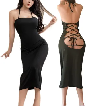 Women's Sexy Club Bodycon Dress Cut Out Halter Backless Ruched Mini Party Dresses