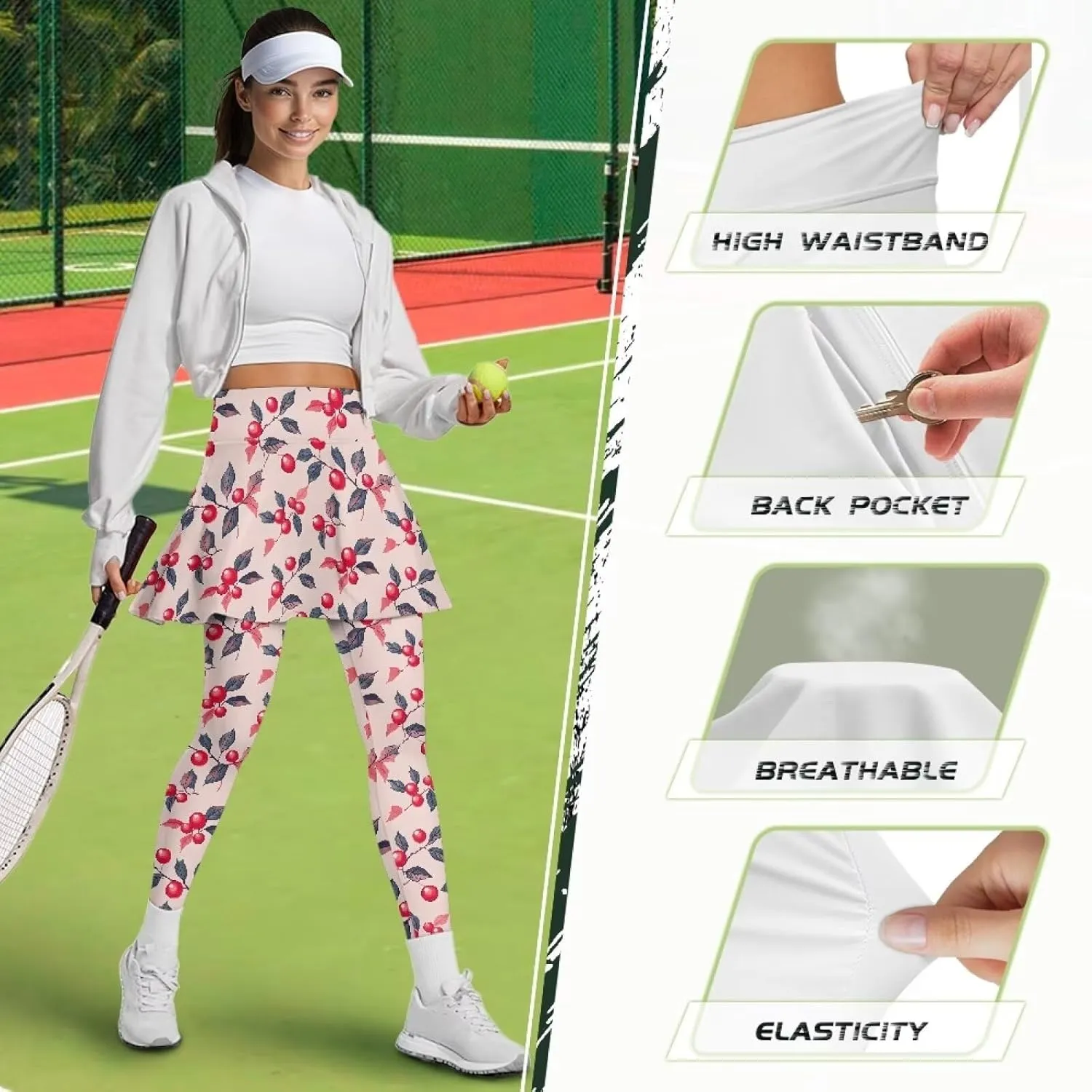 Womens Tennis Skirted Leggings with Pockets Athletic Skirts with Leggings Workout Active Golf Skort