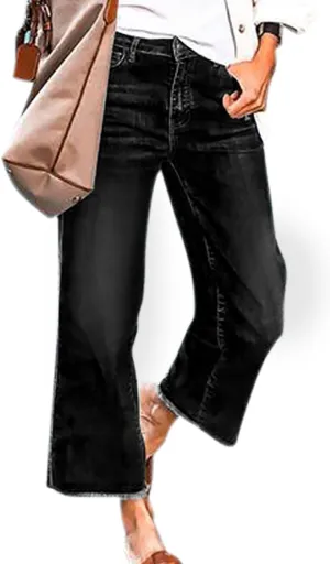 Women's Wide Leg Jeans 90S Vintage Zipper Fly Raw Hem Loose Fit Mid Rise Straight Leg Jeans for Women Denim Pants