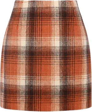 Womens Wool Plaid Mini Skirt Fall Winter High Waisted Bodycon Pencil Skirt Outfits for Women