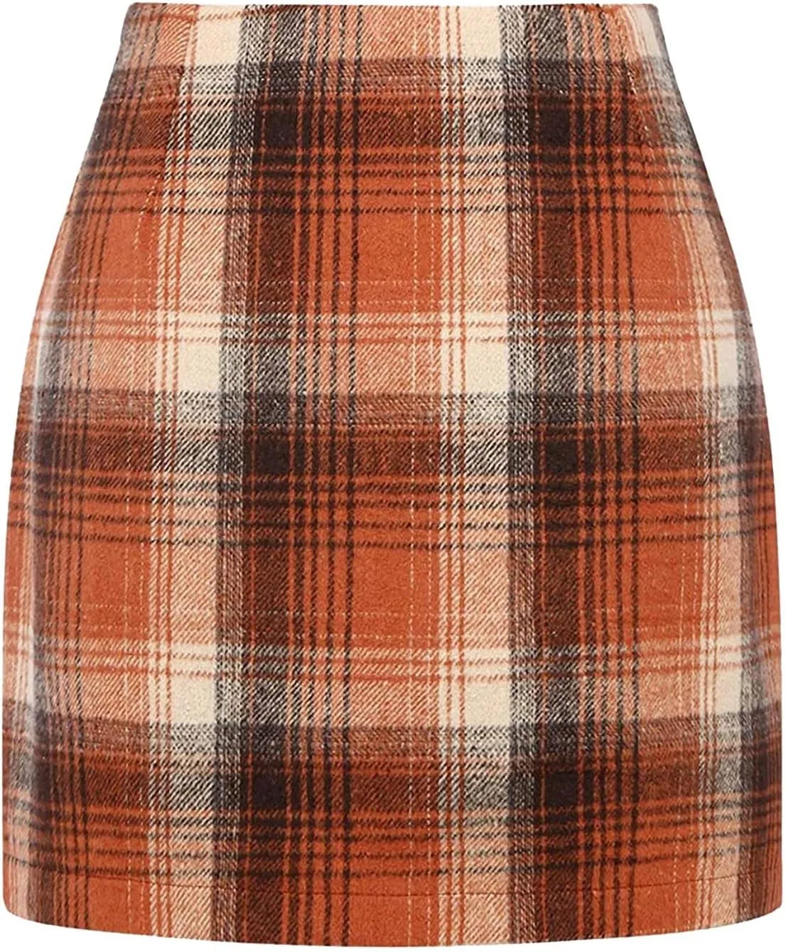 Womens Wool Plaid Mini Skirt Fall Winter High Waisted Bodycon Pencil Skirt Outfits for Women