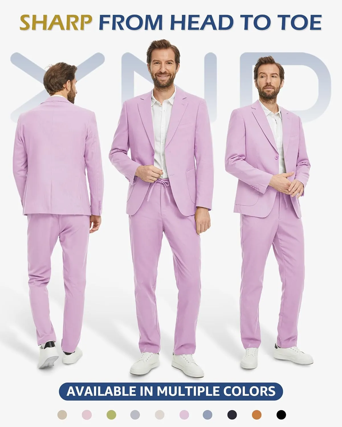 YND Men's 2 Pieces Linen Suit Regular Fit, Two Buttons Lightweight Jacket and Pants for Beach Wedding, Casual, or Summer Time