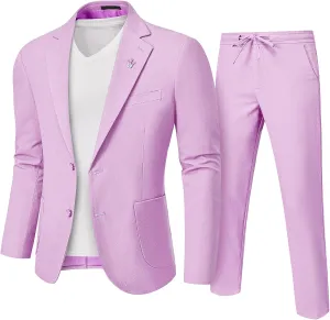 YND Men's 2 Pieces Linen Suit Regular Fit, Two Buttons Lightweight Jacket and Pants for Beach Wedding, Casual, or Summer Time